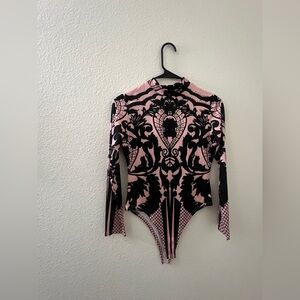 UPDATED Pink and Black Beaded Bodysuit